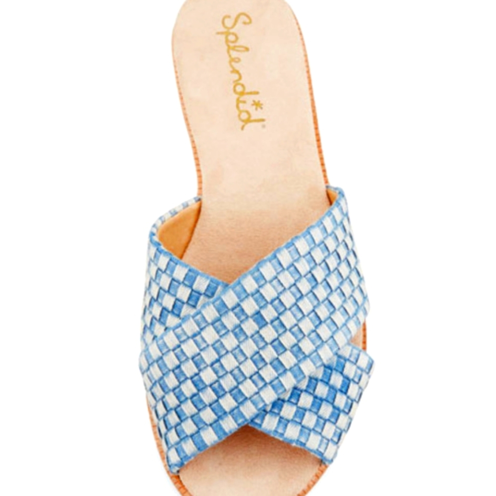 2 Pair $45 NWT Metalic Gold & Woven Blue and White 7.5